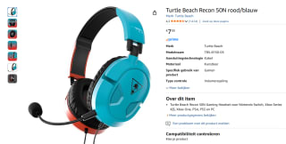 Turtle Beach Recon 50N rood/blauw voor €7,30 bij Amazon BE