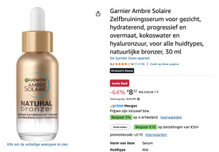 Garnier Ambre Solaire Zelfbruiningsserum voor €8,22 bij Amazon