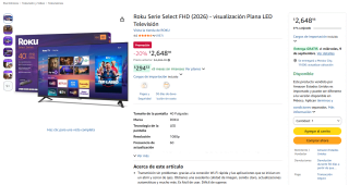 Roku Serie Select FHD 40 pulgadas por $2,648.98 en Amazon
