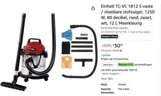 Einhell Elektrische Nat-/Droogzuiger voor €30,40 bij Amazon