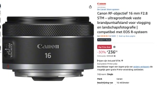 Canon RF-objectief 16 mm F2.8 STM voor €236,55 met Amazon prime