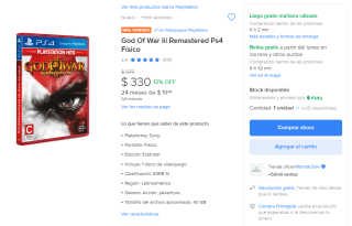 God Of War III Remastered PS4 por $280 | Oferta Mercado Libre