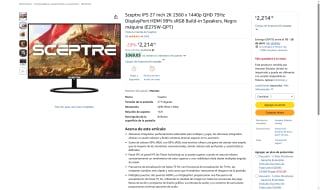 Monitor Sceptre E275W-QPT 27" QHD 2560x1440 IPS 75Hz por $2,214 | Amazon