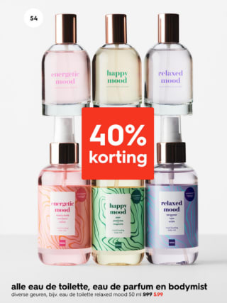 40% korting op alle Eau de toilette, Eau de parfum en Bodymist bij de Hema