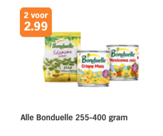 Alle Bonduelle 255-400 gram 2 stuks voor €2,9 bij de AH