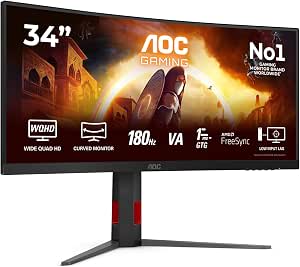 AOC CU34G4 Gaming Monitor 34 Pulgadas 180Hz Panel Fast VA, 1ms GtG, HDR10, por 204€