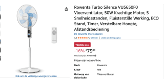 Rowenta Turbo Silence VU5650 statiefventilator voor €79,99 bij Amazon