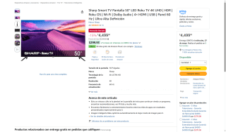 Smart TV Sharp 50" 4K por $3,824 | Amazon (HSBC)