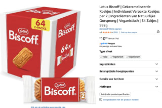 "speculoos" Lotus Biscoff 64 (2packs) voor €10,99 bij Amazon