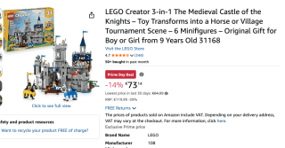 LEGO Creator 3in1 Middeleeuws Kasteel met Ridders te Paard, voor €73,14