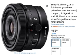 Sony FE 24mm F/2.8 G voor €456 bij Amazon