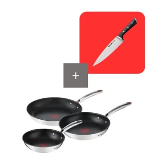 Pack set sartenes 20/24/28 cm Duetto + y cuchillo chef 20 cm Ice Force por 48€