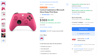 Control Xbox Deep Pink por $891 | Mercado Libre