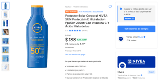 Protector Solar NIVEA SUN FPS50+ 200ml por $188 | Oferta Mercado Libre