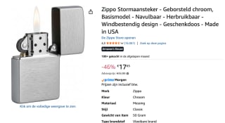 Zippo brushed chroom aansteker voor €17,76 bij Amazon
