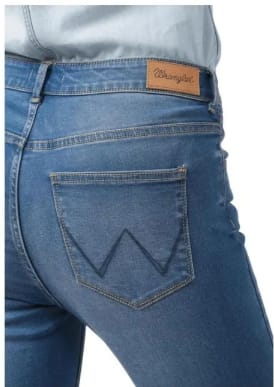 Jeans Tiro Alto Skinny Mujer Wrangler Regular Azul por solo $16.490 en Dimarsa
