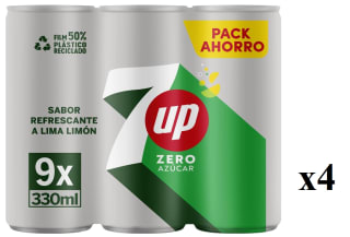 4 Packs de 9 Latas de 33cl de 7UP Zero de lima-limón sin azúcar por 11.6€