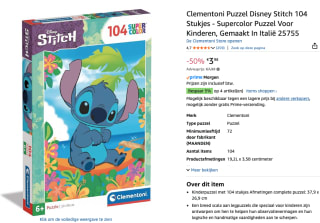Clementoni - Puzzel - 104 Stukjes - Disney Stitch voor €3,98 bij Amazon