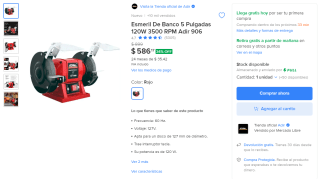 Esmeril de banco ADIR 906 (5 pulgadas, 120 W) por $586 en Mercado Libre