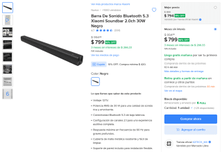 Xiaomi Soundbar 2.0ch 30W (Bluetooth 5.3) por $719 en Mercado Libre