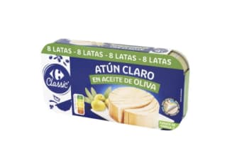 Atún claro en aceite de oliva Carrefour pack de 8 latas por 13,18€