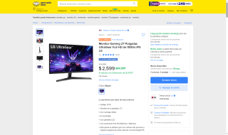 Monitor UltraGear 27" Full HD 180Hz por $2,599 | Mercado Libre