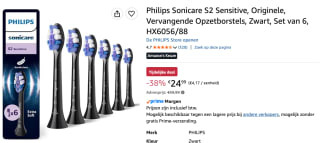 Philips Sonicare S2 Sensitive opzetborstels (set van 6) voor €24,99 bij Amazon