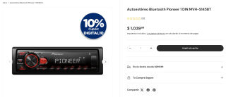 Autoestéreo Bluetooth Pioneer 1 DIN MVH-S145BT por $936 | Waldo's
