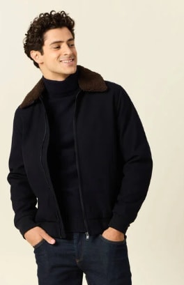 Blouson col aviateur zippé bleu marine homme pour 31,99€