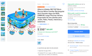 Alberca Inflable FAMXUB 180x130x56 cm por $398 | Oferta Mercado Libre
