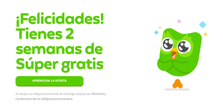 Cupón de 2 Semanas Gratis de Super Duolingo