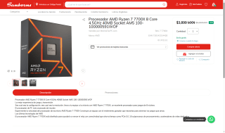 Procesador AMD Ryzen 7 7700X 8 núcleos por $3,899 | Sanborns