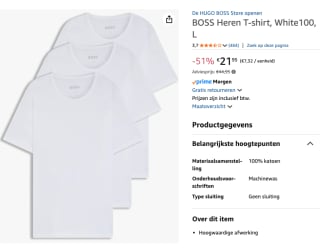 3-Pack BOSS Heren T-shirts maat L voor €21,95 bij Amazon