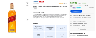 Whisky Johnnie Walker Red Label 700ml por $250 | Oferta Walmart