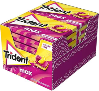 12 paquetes Trident Max Raspberry Chicles sin Azúcar con Sabor a Frambuesa y Limón