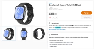 Smartwatch Huawei Watch Fit 3 por $1,295 | Oferta Chedraui