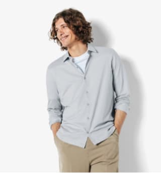 Chemise en maille coton slim - Bleu clair à 15€