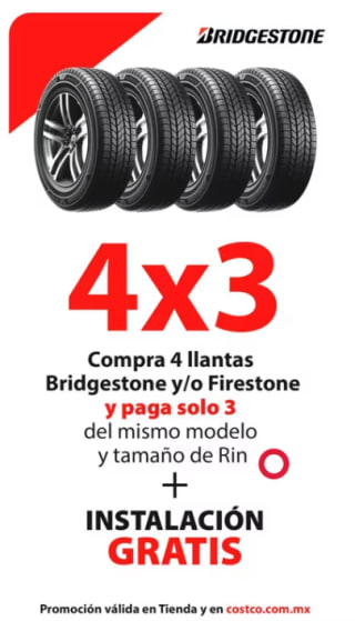 Llantas Bridgestone al 4x3 en Costco