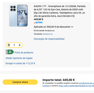 Móvil Xiaomi 17T de 12GB/256GB por 449€ (student)