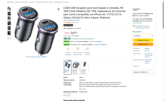 Cargador Auto LISEN 54W Dual USB-C por $148 | Amazon