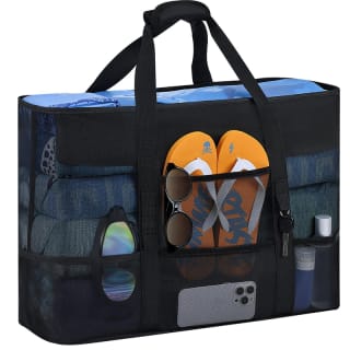 BBLIKE Bolsa Playa XXL Mujer, Malla Antiarena, 8 Bolsillos, Plegable, 70x20x40cm 4.99