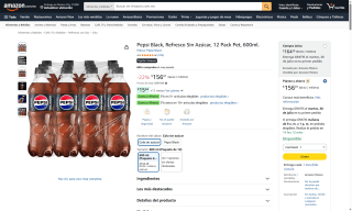 Pepsi Black 12x600ml sin Azúcar por $156 | Oferta Amazon