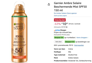 Garnier Ambre Solaire Beschermende Mist SPF50 150 ml voor €10,42 met Amazon prime