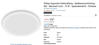 Philips SuperSlim badkamer plafondlamp voor €22,99 bij AMazon