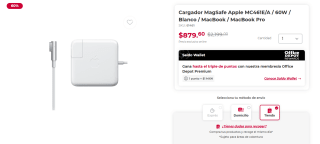 Cargador MagSafe Apple MC461E/A 60W por $880 | Office Depot