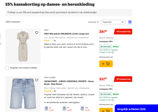15% kassakorting op dameskleding