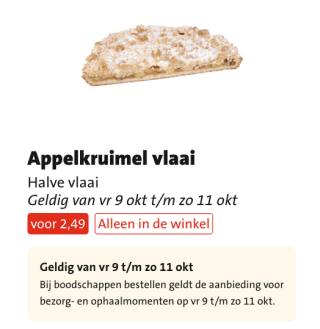 Appelkruimel vlaai (halve vlaai) voor €2,49 bij Jumbo