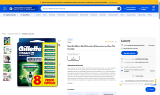 Rastrillo Gillette Mach3 Sensitive 8 repuestos por $229 | Oferta Walmart