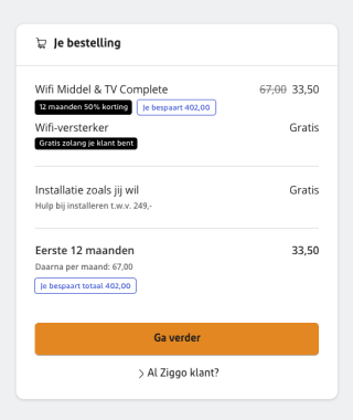 50% korting op een 1 jaar contract op tv en internet complete bij Ziggo