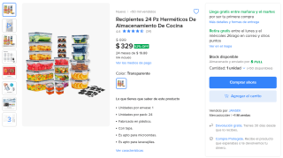 Recipientes herméticos 24 pz para almacenamiento de cocina por $329 en Mercado Libre